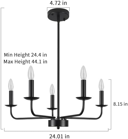 MEIJIA 5 Light Black Farmhouse Chandelier