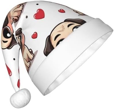 Augenstern Christmas Hat with Cartoon Pugs and Hearts