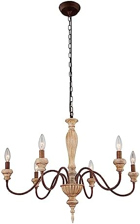 French Country 6-Light Chandelier with Distressed Wood Design