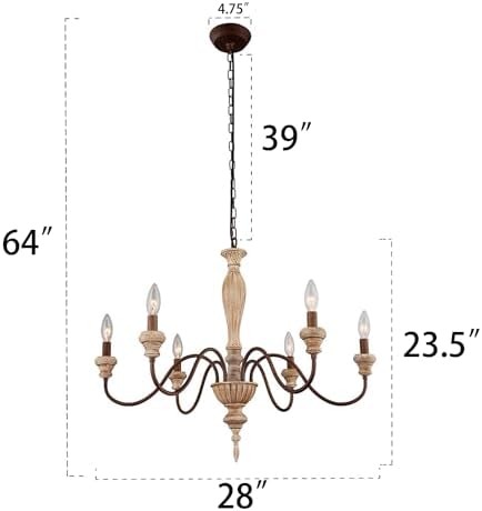 French Country 6-Light Chandelier with Distressed Wood Design