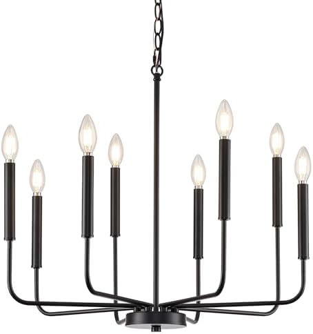 Modern Black Chandelier Dining Room Light Fixture 8-Light Metal Hanging Candle Chandelier
