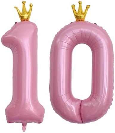 40 Inch Pink Crown Number 10 Balloons