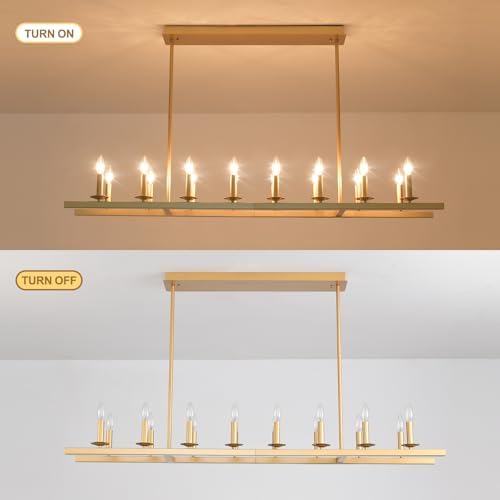 60-Inch Rustic Gold Linear Chandelier with 16 Lights