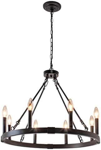 236 Inch Black Wagon Wheel Chandelier - 8 Light Farmhouse Pendant Light