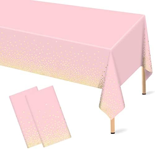 Mulbozy 2 Pcs Pink Gold Dot Tablecloth 54x108 Inches