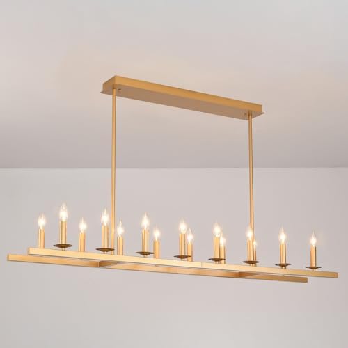 60-Inch Rustic Gold Linear Chandelier with 16 Lights