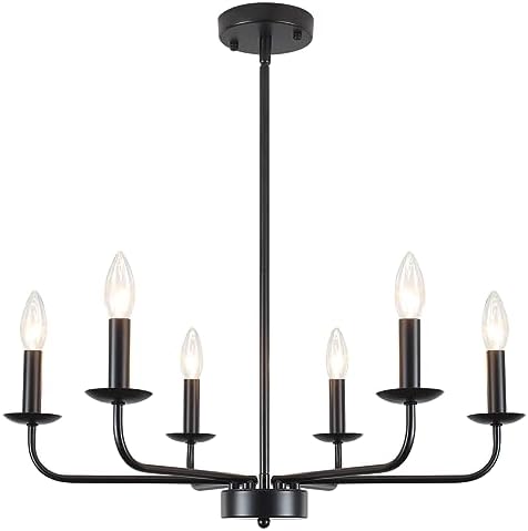 Matte Black 6-Light Chandelier for Bedroom and Living Room