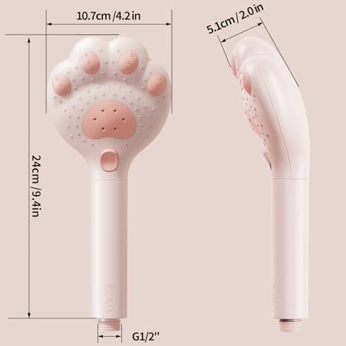 Cute Cat Paw Shower Head - 3 Spray Modes 25 GPM Pink