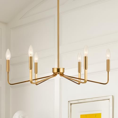 Jonsi Gold Chandelier 26 Inch Modern Brushed Brass 6 Light Industrial Ceiling Fixture