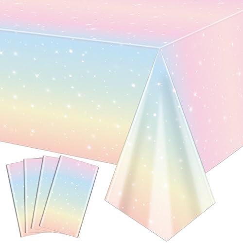 4 Pack Pastel Rainbow Tablecloths for Birthday Parties