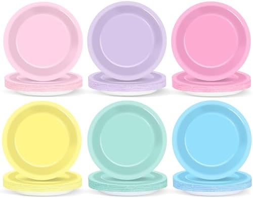 48Pcs Pastel Rainbow Paper Plates for Parties