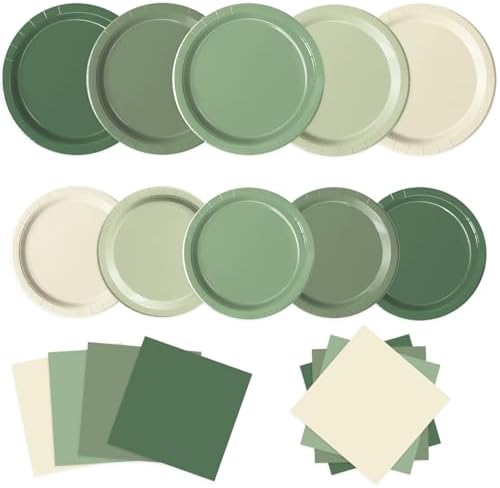 Oigco 60 PCS Sage Green Paper Plates and Napkins