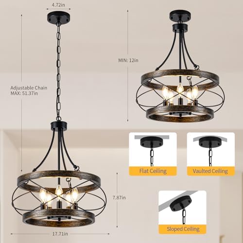 5-Light Farmhouse Chandelier 1772 Inch Bronze Drum Pendant Light