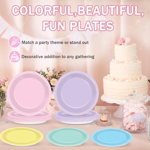 48Pcs Pastel Rainbow Paper Plates for Parties