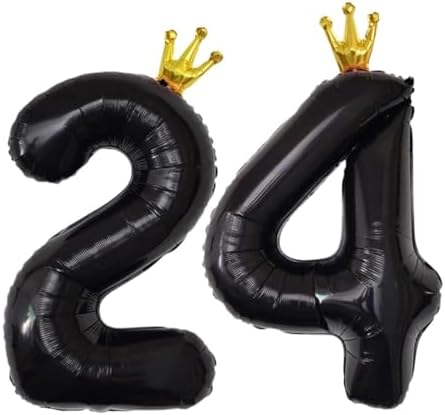 40 Inch Black Number 24 Balloons with Crown