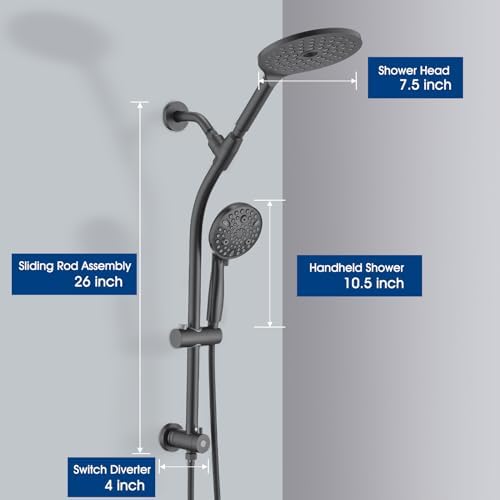 High Pressure Shower Head with Handheld and Slide Bar Combo - Matte Black