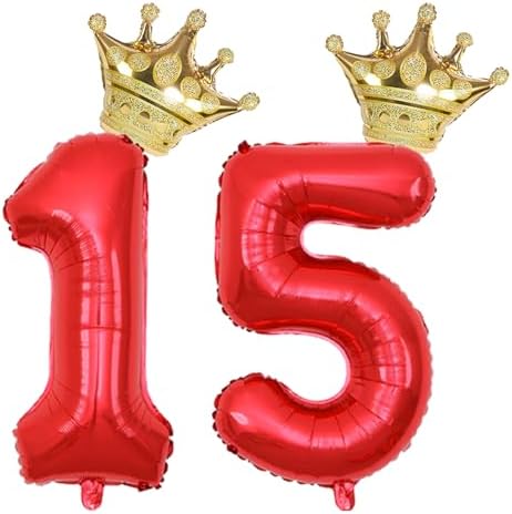 40 Inch Gold Crown Number 15 Balloons Birthday Decor