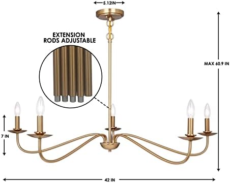 Modern Gold Chandelier 5 Light Adjustable Height