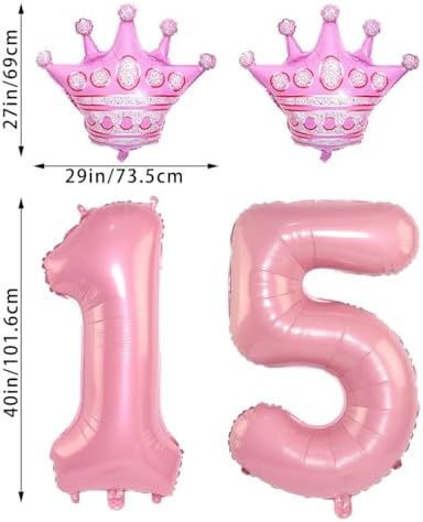 40 Inch Pink Crown Number 15 Balloons