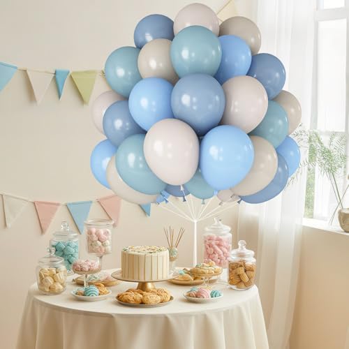 Paeyeq 12 Inch Blue White Balloons 60pcs Set