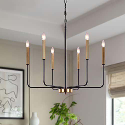 Modern Farmhouse Chandelier with 6 Lights Black and Gold