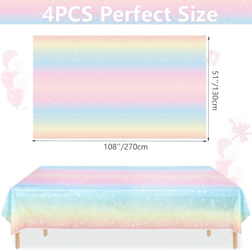 4 Pack Pastel Rainbow Tablecloths for Birthday Parties