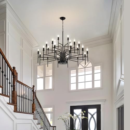 Modern Farmhouse 24 Light Black Chandelier for Dining Room
