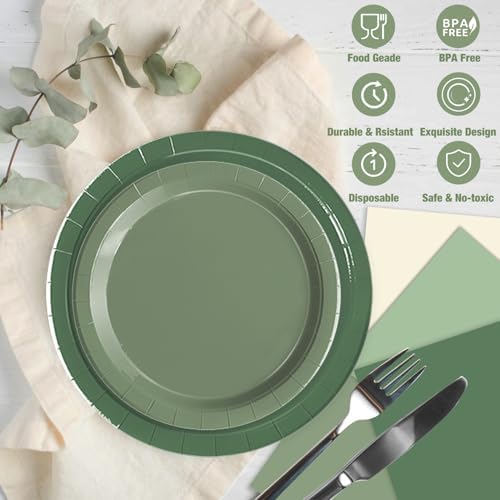 Oigco 60 PCS Sage Green Paper Plates and Napkins