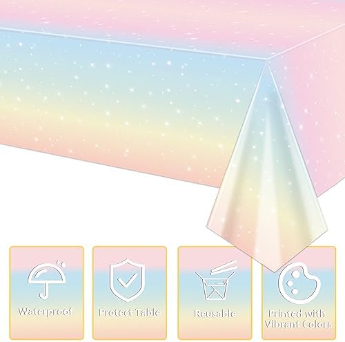 4 Pack Pastel Rainbow Tablecloths for Birthday Parties