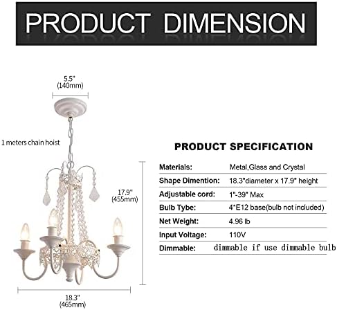 K9 Crystal Mini French Chandelier 4 Light Candle White