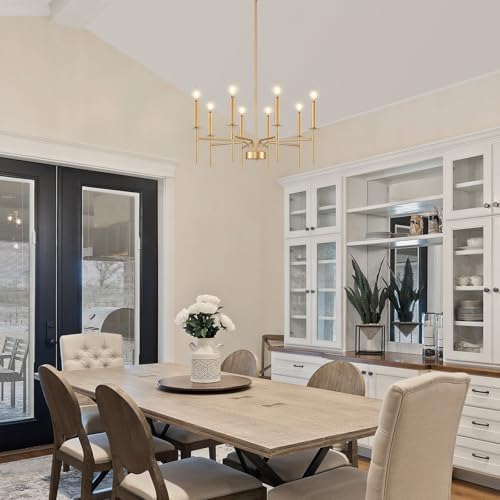 8 Light Gold Chandelier for Dining Room and Entryway