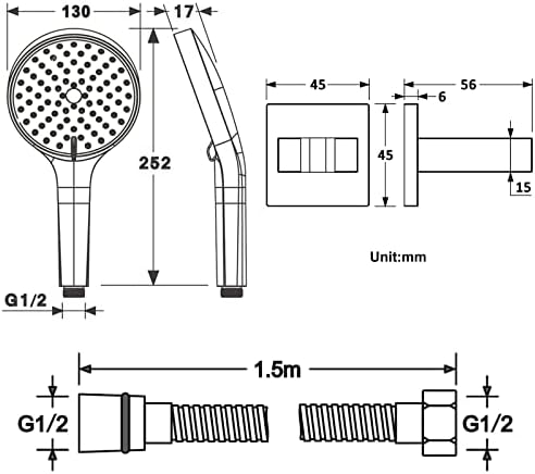 UWEREBFM Universal Handheld Shower Head with 3 Settings