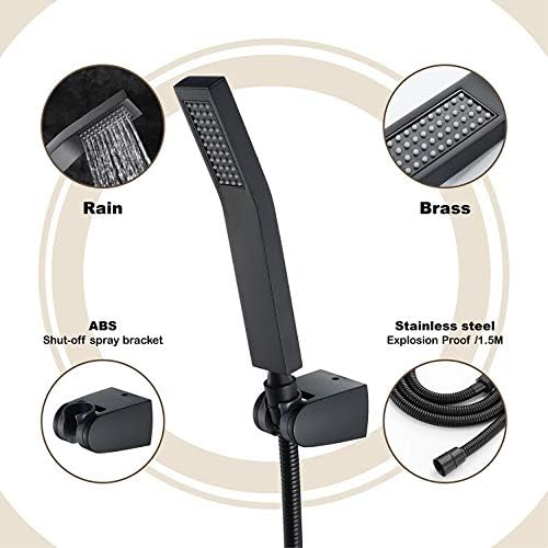 Uwerfm Brass Square Handheld Shower Head Kit with 59In Hose and Bracket