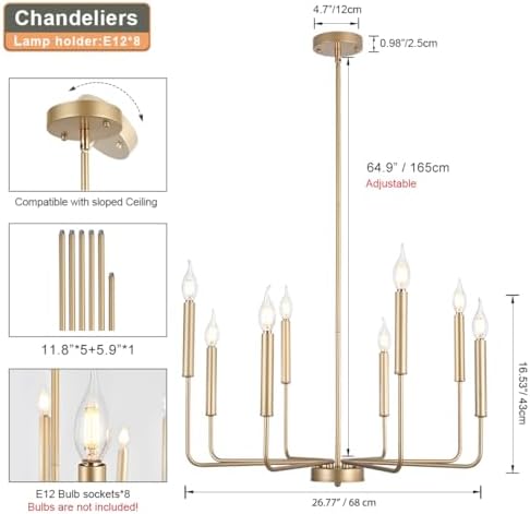 Modern Farmhouse Gold Chandelier with 8 Lights