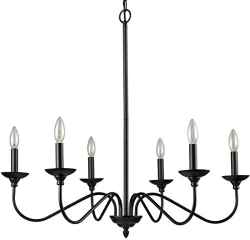 Modern Farmhouse Black Chandelier 6 Light Chain Design