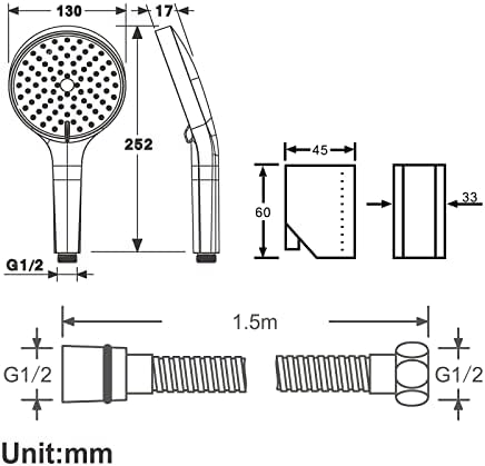 UWEREBFM Handheld Shower Head Set 3 Settings High Pressure Adjustable Bracket