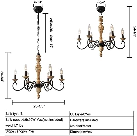 Rustic French Country 6-Light Chandelier