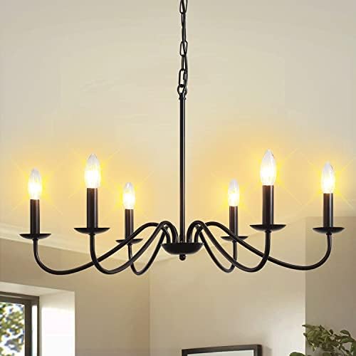 Black 6-Light Farmhouse Chandelier with Adjustable Height