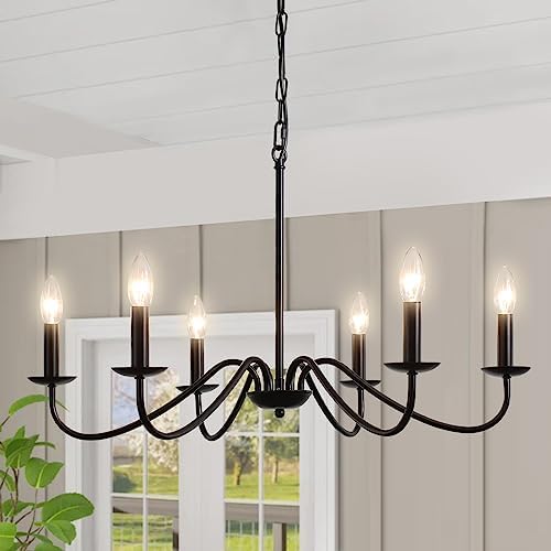 Black 6-Light Farmhouse Chandelier with Adjustable Height