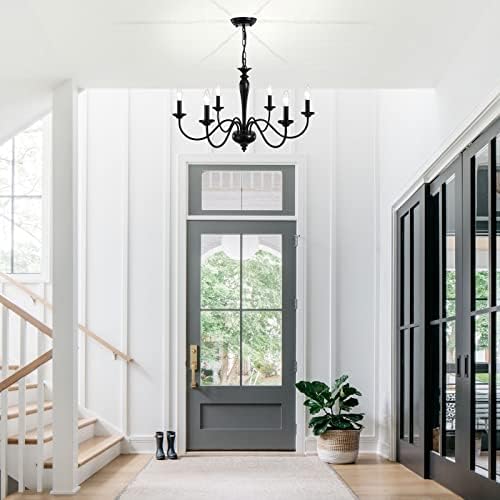 Adjustable Height Farmhouse Chandelier 6 Light Black