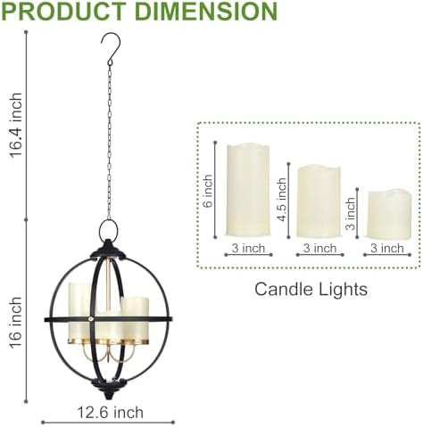 Battery Operated Outdoor Candle Chandelier in Black and Gold