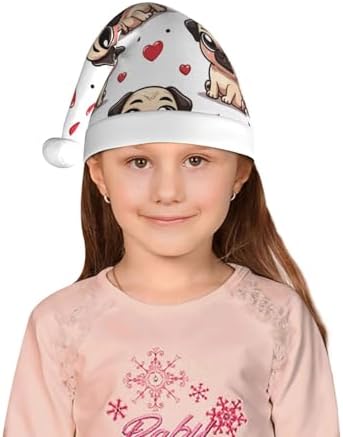 Augenstern Christmas Hat with Cartoon Pugs and Hearts