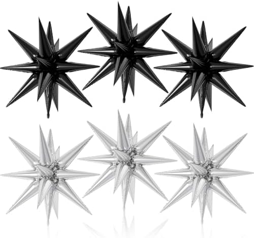 6PCS Black Silver Star Balloons for Party Decorations