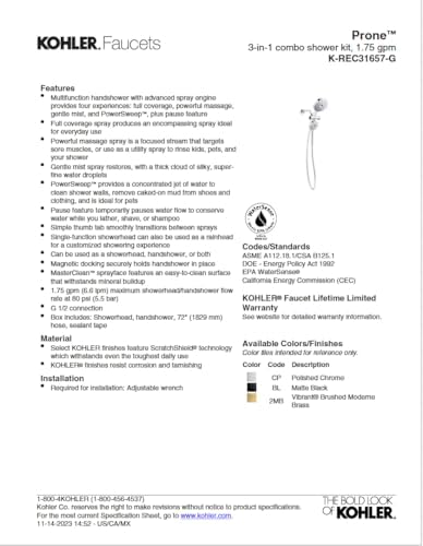 Kohler Prone 3-in-1 Multifunction Shower Head with PowerSweep and ScratchShield Technology