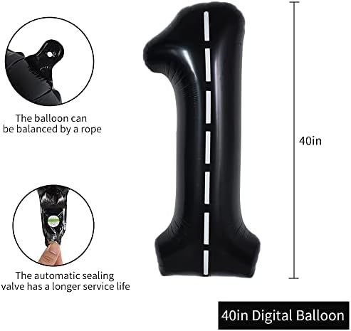 TONIFUL Race Car Black Balloons 40 Inch Number 1 Decorations
