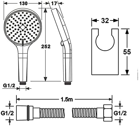 Gray Handheld Shower Head Set with 3 Spray Settings