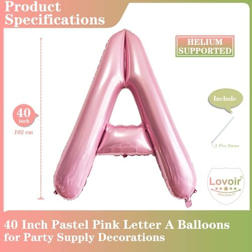 Lovoir 40 Inch Pastel Pink Letter A Balloons
