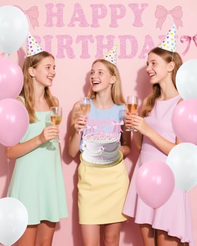 47PCS Pink Bow Birthday Decorations Set