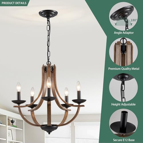 Rustic 5-Light Chandelier with Adjustable Height