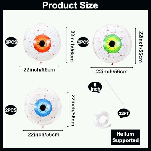 Tedercle 6 Pieces 22 Inches Halloween Eyeball Balloons